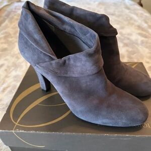 Enzo Angiolini Charcoal Suede Fold-Over Ankle Boots